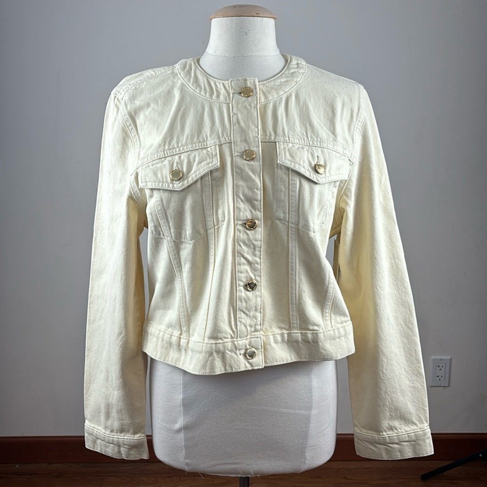 NWT! Michael Michael Kors cream color denim jacket. Women’s size XL